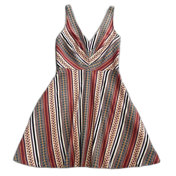 Eva Franco Anthropologie V-Neck Boho Embroidered Striped Mini Dress Sz 4 Indie - Picture 11 of 14
